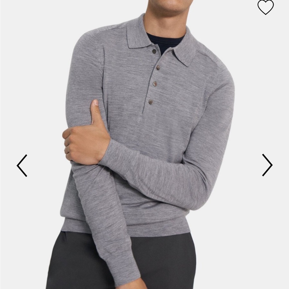 Theory Men's Long-Sleeve Polo Shirt in Merino Wool - Medium